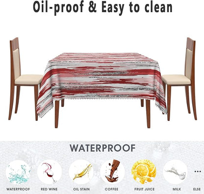 Abstract Striped Square Tablecloth 60x60 Inch Red and White Old Texture Grunge Stripes Vintage Mosaic Dust-Proof Table Cover Protector for Kitchen Restaurant Picnic Camping BBQ Burgundy