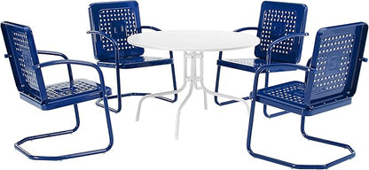 Crosley Furniture Bates 5-Piece Outdoor Dining Set for 4, Retro Metal Round Patio Table and Chairs for Deck, Navy Gloss
