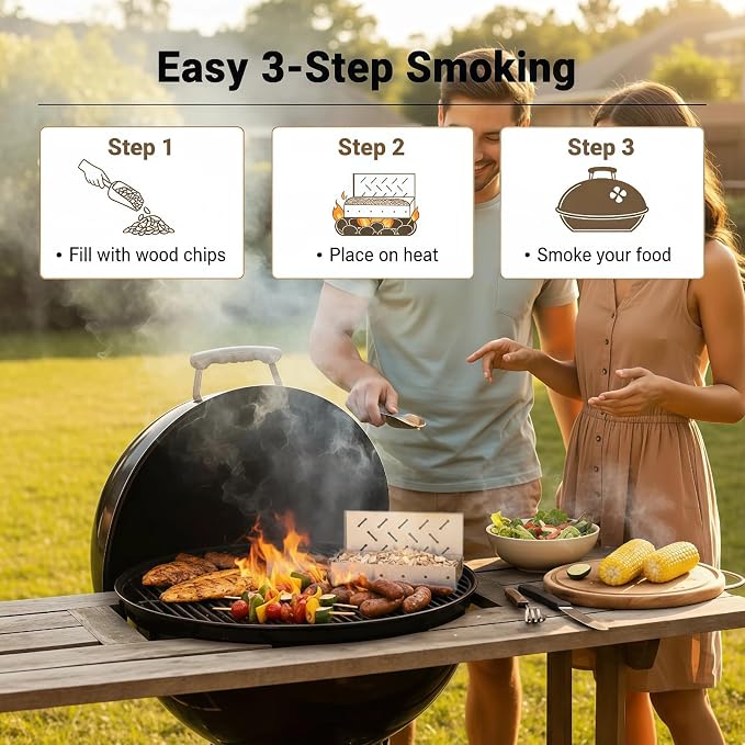Smoker Box for Gas Grill,Wood Chip Stainless Steel Pellet Smoke Box for All Grills Oven,Hinged Lid, Heavy Duty BBQ Accessories Party Gift for Dad Men Barbecue Outdoor