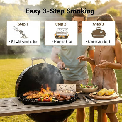 Smoker Box for Gas Grill,Wood Chip Stainless Steel Pellet Smoke Box for All Grills Oven,Hinged Lid, Heavy Duty BBQ Accessories Party Gift for Dad Men Barbecue Outdoor