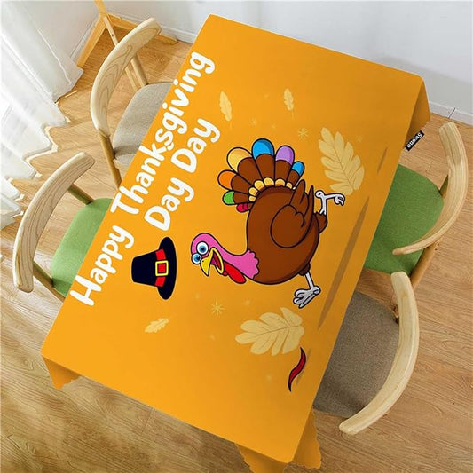 Swono Turkey Table Covers 52x70 Inch Happy Thanksgiving Turkey Cute Wipeable Tablecloth Kitchen Dinning Tabletop Decoration, Table Cloth for Outdoor and Indoor Use