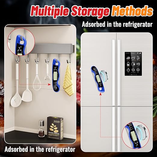Meat Thermometer Digital, IP67 Waterproof Food Thermometer for Cooking | Backlight, Hold Function, Magnet, IP67 Waterproof, LED screen, for Kitchen, Grill, BBQ, Beef, Candy, Turkey