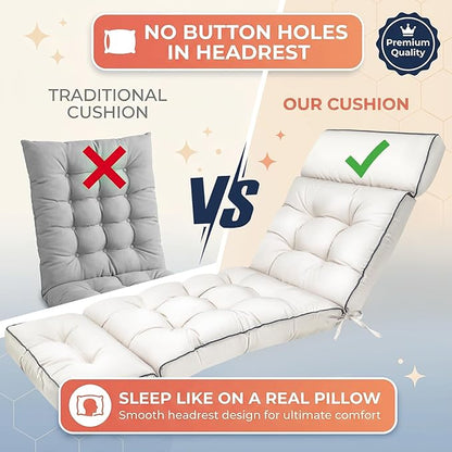 MAGIC ELEPHANT Chaise Lounge Cushion Outdoor, Memory Foam Patio Lounge Chair Cushion with Ties for Indoor Outdoor Furniture, Water-Repellent Replacement Long Chair Cushion (Antique White)