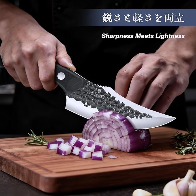 8 PCS Butcher Knife Set, Japanese Kitchen Knife Set, Hand Forged Chef Knife Set with Leather Roll Bag, Sharp Meat Cleaver Knife for Kitchen & Hunting & Camping & BBQ, Best Gift for Men