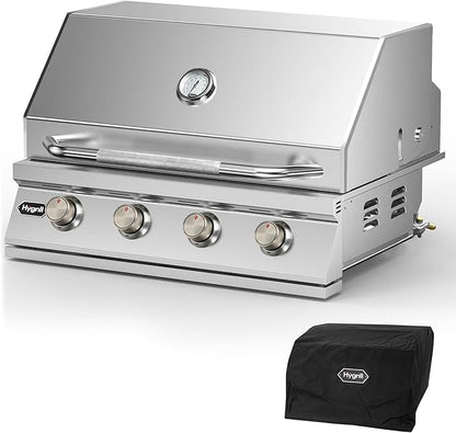 Hygrill STD Series 32-Inch Built In Grill, Stainless Steel 4-Burner Grill Head for Outdoor Kitchen, Natural Gas