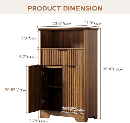 Fluted Buffet Cabinet with Storage, Modern Coffee Bar Cabinet | With Drawer & Adjustable Shelf, Wood Sideboard Cabinet for Kitchen, Bathroom, Entryway and Living Room Walnut