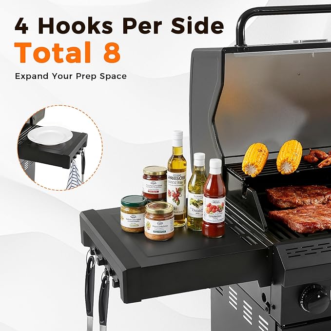 4 Burner Propane Gas Grill with 1 Side Burner, 50,000 BTU Outdoor BBQ Grill, Heavy-Duty Steel Construction, Cast Iron Cooking Grates & Griddle, Backyard Patio Barbecue