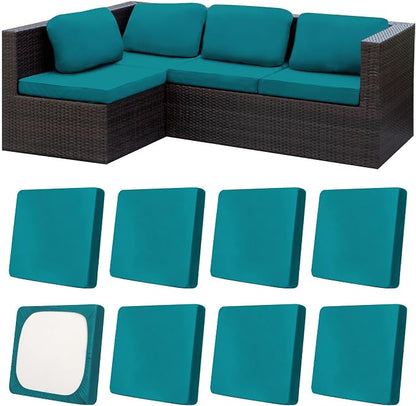8Pcs Patio Cushion Covers, Outdoor Stretch Cushion Covers, Washable | Stretch Fit, Replacement, Washable and Reusable Furniture Protectors, Fits most patio furniture cushion covers, Cover Only