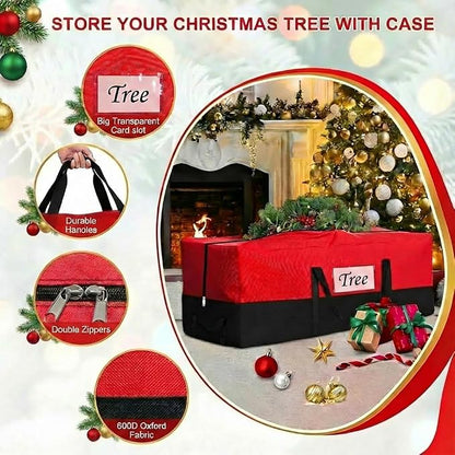 PLTCAT Christmas Tree Storage Bag Fits Up 10-12 Ft Tall Artificial Trees-Heavy Duty Holiday Storage Box Durable Reinforced H les Zipper Transparent Pocket- 600D Oxford Tree Storage Container Red