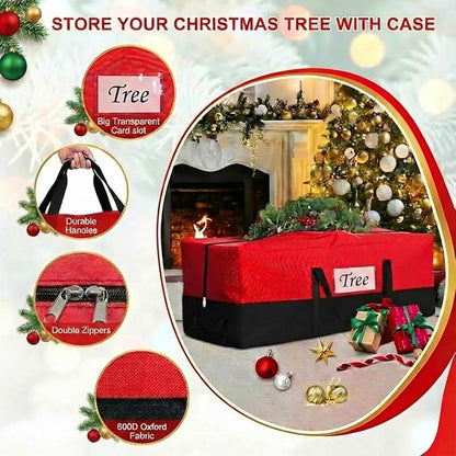 Christmas Tree Storage Bag - Fits Up to 8 Ft Tall Artificial Trees, Heavy Duty Holiday Storage Box With Reinforced Handles, Zipper & Transparent Pocket - 600D Oxford Container, Red