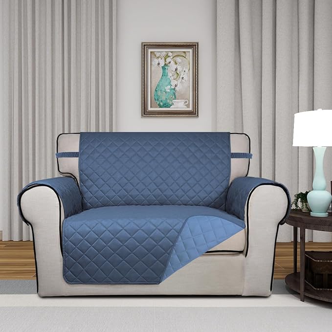 PureFit Reversible Quilted Sofa Cover Dog Couch Covers for Sofa, 28 in | Dark Blue/Light Blue, Water Resistant Couch Protector, Washable Pet Couch Cover with Non Slip and Elastic Straps For Kids