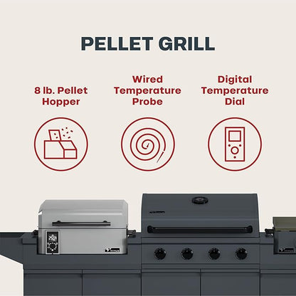 Tytus Anaheim 4-Burner Gas Grill with Two Prep Carts, Pellet Smoker, and Gas Griddle - Modular Outdoor Kitchen, Quick Assembly, Grill for Outdoor Cooking, Kitchen Island for BBQ