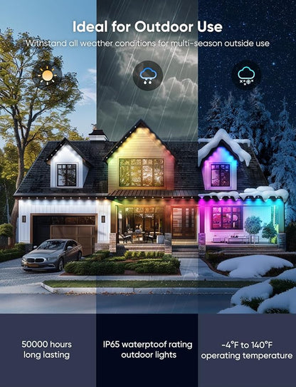 APPECK RGBW Permanent Outdoor Lights 150ft with108 Lights,White | 111+ Scenes Modes Outdoor Lighting, APP Control Eaves Lights Compatible with Alexa, for Decorations, Daily