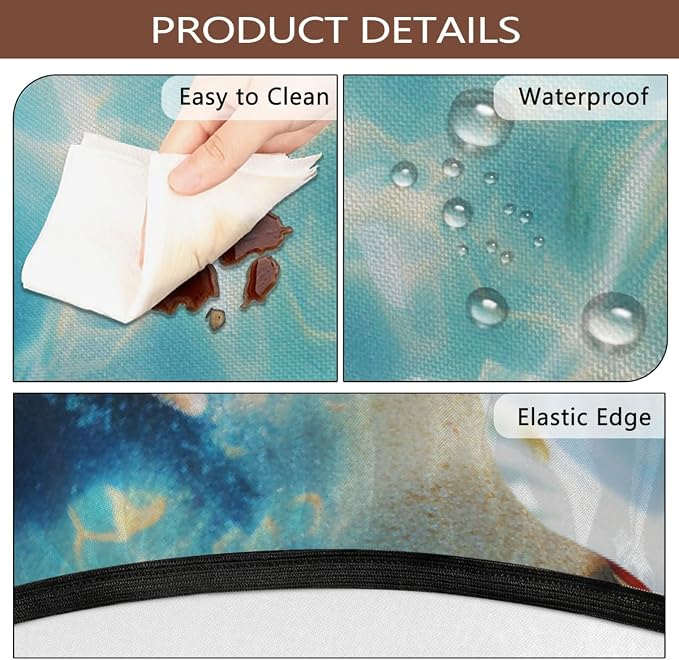 Round Outdoor Tablecloth with Umbrella Hole - Waterproof Patio Table Cover with Zipper Elastic Table Cloth Fits 36"-44" Tables for Party Cafe Garden Decor(Ocean Shells Starfish)