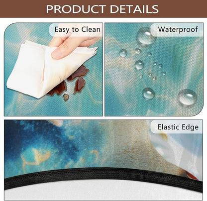 Round Outdoor Tablecloth with Umbrella Hole - Waterproof Patio Table Cover with Zipper Elastic Table Cloth Fits 36"-44" Tables for Party Cafe Garden Decor(Ocean Shells Starfish)