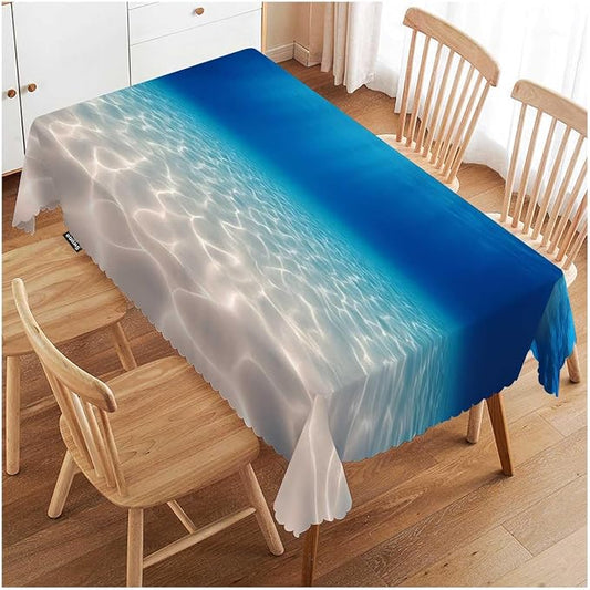 Swono Ocean Blue Rectangular Tablecloth Underwater Ocean Sandy Sea Bottom Washable Table Cloth Kitchen Dining Room Table Cover for Party Dinner Wedding 50x72 Inch Tablecloths