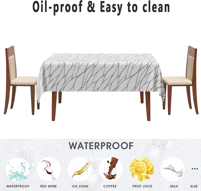 Gray and White Geometric Fabric Waterproof Tablecloth 60x84 Inch Abstract Irregular Stripes Tablecloths Dining Table Cloth Buffet Parties Patio and Camping Chic Decoration for Home Kitchen