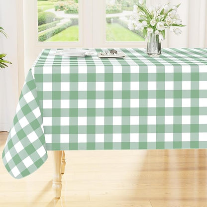 Smiry Picnic Table Cloth, Vinyl Tablecloths with Flannel Backing, 52"x70" | Waterproof Rectangle Table Cloth, Wipeable Buffalo Plaid Table Cover for Indoor and Outdoor (Sage Green & White)