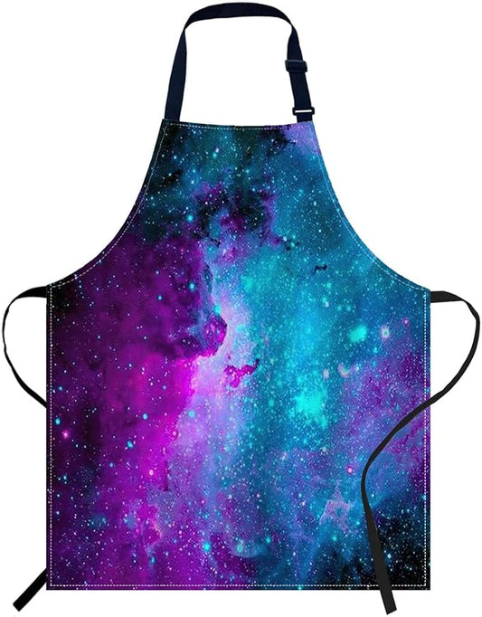 oFloral Galaxy Bib Apron with Adjustable Neck for Men Women,Suitable for Home Kitchen Cooking Waitress Chef Grill Bistro Baking BBQ Apron