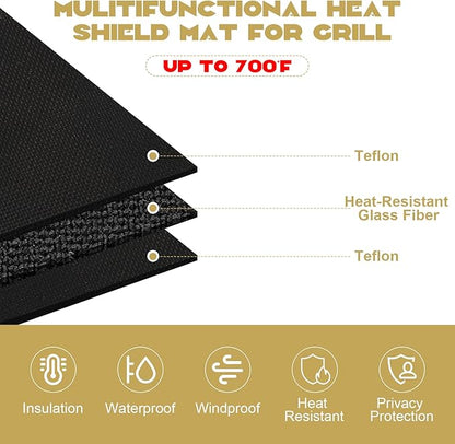 Heat Shield Behind Grill 3.2'x6' Heat Shield Mat for Wall, Heavy Duty Grill Fireproof Cover and Screen Protector Thermal Barrier Pad with Hanging Holes for Outdoor Deck Fence, Black (3.2X6FT)