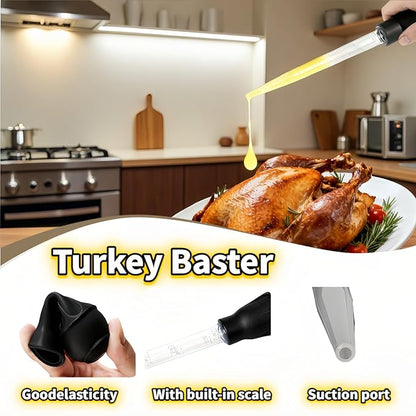 Professional Kitchen Marinade Injector, 30ml Food-Grade Heat-Resistant Meat Syringe with Cleaning Brush, Clear Scale Markings, Non-Slip Grip for Juicy Turkey, Poultry, Beef (Black(Large))