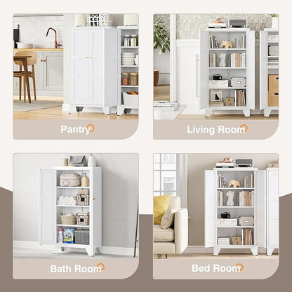 Yizosh Metal Storage Cabinet with 2 Doors and 3 Adjustable Shelves - 47" White Kitchen Pantry Storage Cabinet Locker for Kitchen,Living Room,Dining Room