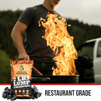 Jumbo Lump Grilling Charcoal - Natural Hand Selected Large Pcs - Dust Free Packing & Storage - USA BBQ and Smoking - Premium Restaurant Grade Barbeque Coals (7 lbs)