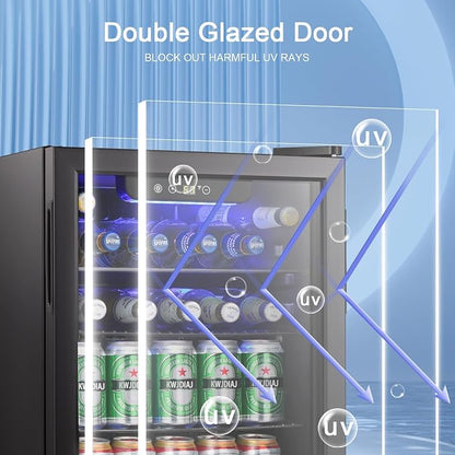 Antarctic Star Beverage Refrigerator Cooler-85 Can Mini Fridge Glass Door for Soda Beer Wine Stainless Steel Glass Door Small Drink Dispenser Digital Display for Home, Office Bar,2.6cu.ft