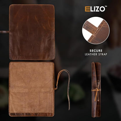 ELIZO Leather Knife Roll Bag Professional Chef Knife Case, Durable Knife Sheath Holder, Cooks & Culinary Tools Carrying Storage, Portable Knife Wrap - 4 Slots