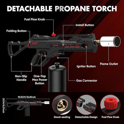Propane Torch Gun with One-Touch Max Fire, Kitchen Blow Torch for Sous Vide Searing Steak, Grill, Charcoal Starter, Campfire(Propane Tank Not Included)