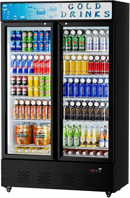 40 Cu.ft. Commercial Beverage Refrigerators, 47.83''Glass Door Refrigerator Upright Display Cooler with Soft LED Light and Adjustable Shelves for Stores