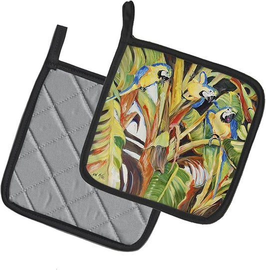 Caroline's Treasures JMK1281PTHD Parrots Pair of Pot Holders Kitchen Heat Resistant Pot Holders Sets Oven Hot Pads for Cooking Baking BBQ, 7 1/2 x 7 1/2