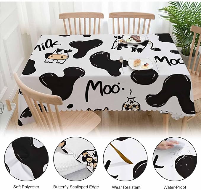 Cow Cute Table Covers Farm Milk Cattle Heavy Weight Tablecloth Cow Print Picnic Table Cloth for Kitchen Dinning Tabletop Outdoor BBQ Buffet Rectangle 52x70 Inch