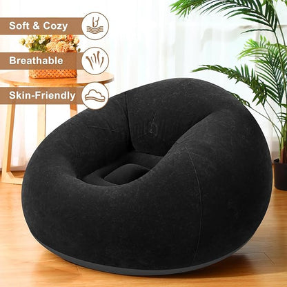 Realspring 6 9 12 Pcs Inflatable Bean Bag Chairs for Adults with Electric Air Pump, Blow up Couch Folding Portable Inflatable Couch Lazy Sofa for Outdoor Movie Night Camping(Black,9 Pcs)