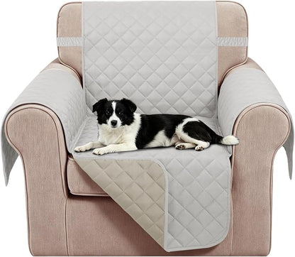 Reversible Recliner Chair Covers, 23" Chair, Light Grey/Beige | Chair Covers for Living Room with Elastic Straps, Water Repellent, Chair Protectors Covers for Dogs