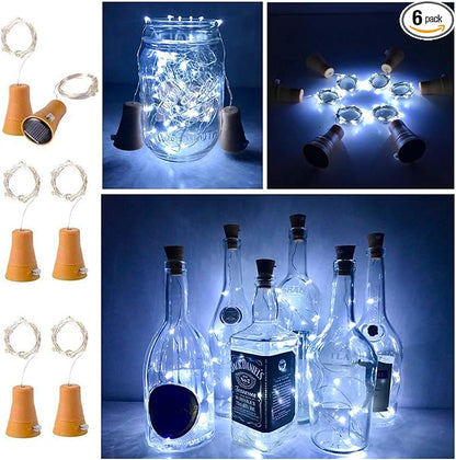 6 Pack Solar Powered Wine Bottle Lights, 20 LED Waterproof Copper Cork Solar Lights for Wedding Christmas, Outdoor, Holiday, Garden, Patio, Pathway Decor (Cool White)