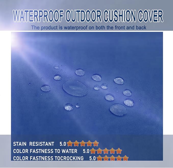 Bcareself Outdoor Deep Seat Cushion Set Waterproof & Fade Resistant Patio Furniture Cushions with Removable Cover Adjustable Straps Rain-Proof Seat Pad & Back Cushion for Chair Sofa Porch 22 x 22 Blue