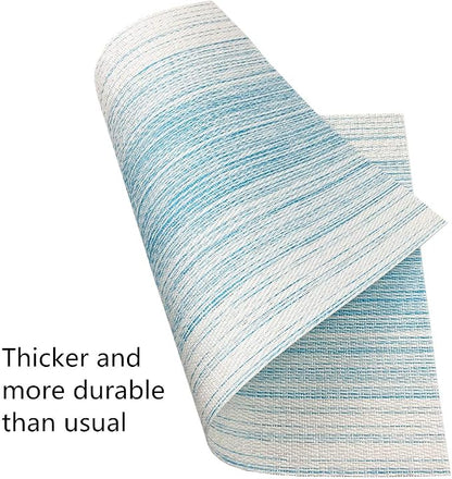 Placemat,Blending Color Durable Woven Vinyl Placemat Washable Heat-Resistant Anti-Skid Kitchen Dining Table Mats (Set of 4, Blue with White)