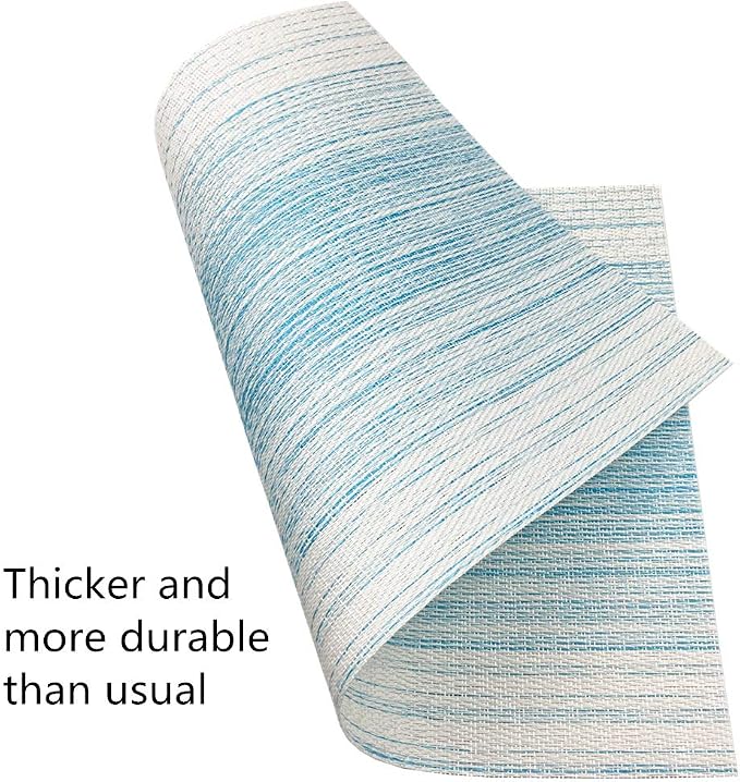 Placemat,Blending Color Durable Woven Vinyl Placemat Washable Heat-Resistant Anti-Skid Kitchen Dining Table Mats (Set of 6, Blue with White)