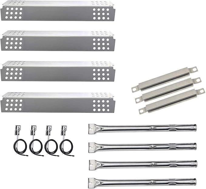 Grill Replacement Parts for Charbroil 463449914, 463241113 Gas Grills, Pipe Burner Tube, Heat Plate Tent Shield, Crossover Tube, Grill Igniter for CharBroil Commercial 4-Burner Gas Grills