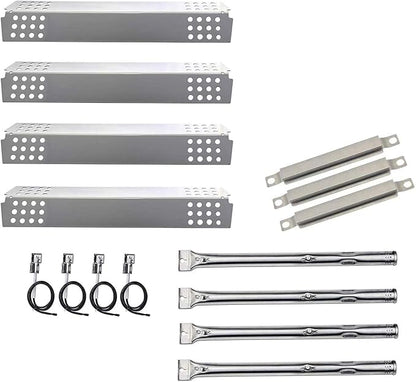 Grill Replacement Parts for Charbroil 463449914, 463241113 Gas Grills, Pipe Burner Tube, Heat Plate Tent Shield, Crossover Tube, Grill Igniter for CharBroil Commercial 4-Burner Gas Grills