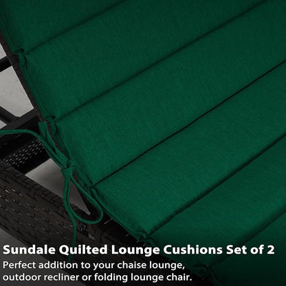 Sundale Outdoor Olefin Quilted Lounge Cushion Set of 2, Patio Foldable Chaise Lounger Cushion, Water-Resistant Lounge Chair Pad with Straps Dark Green, 72 x 21 inches