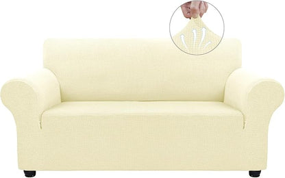 Asnomy Stretch Couch Covers Washable, loveseat Covers Slipcovers,Off-White | 1-Piece Sofa Cover(55"-78") loveseat cover Furniture Protector Soft Jacquard,Non-Slip Elastic Bottom for Dogs & Kids