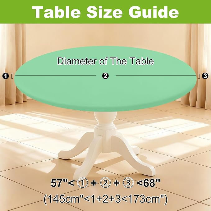 Smiry Round Spandex Tablecloth, Elastic Fitted Washable Tablecloths for 57"-68" Tables, Waterpoof Stretch Picnic Table Cover for Dining, Indoor and Outdoor, Green