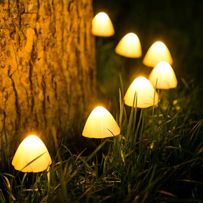 JMEXSUSS 2 Pack Solar String Lights Outdoor, 20 LED 36ft, Mushroom | Outdoor Waterproof, Warm White, 8 Modes Solar Pathway Lights for Outside Garden Patio Yard Decorations