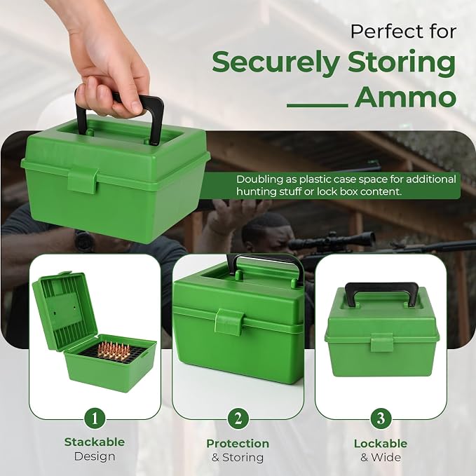 100 Round Rifle Ammo Can | Ammo Box | Flip-Top Ammo Bullet Case | Storage Box | Magazine Holder | Tool Box Storage for Travelling Field Box | Locking Ammo Box