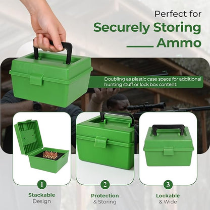 100 Round Rifle Ammo Can | Ammo Box | Flip-Top Ammo Bullet Case | Storage Box | Magazine Holder | Tool Box Storage for Travelling Field Box | Locking Ammo Box