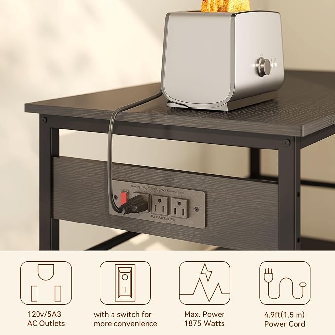 IBUYKE Kitchen Island with Storage, Bakers Rack with Power Outlet,Microwave Stand with Large Worktop,Rolling Bar Cart for Home, Outdoor, Kitchen,Black TMJ029B