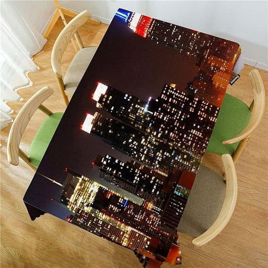 Swono New York City Skyline at Night Table Cloth, Modern New York Rectangle Tablecloth Picnic Table Cover BBQ Table Cloths Polyester for Kitchen Home 50x72 Inch
