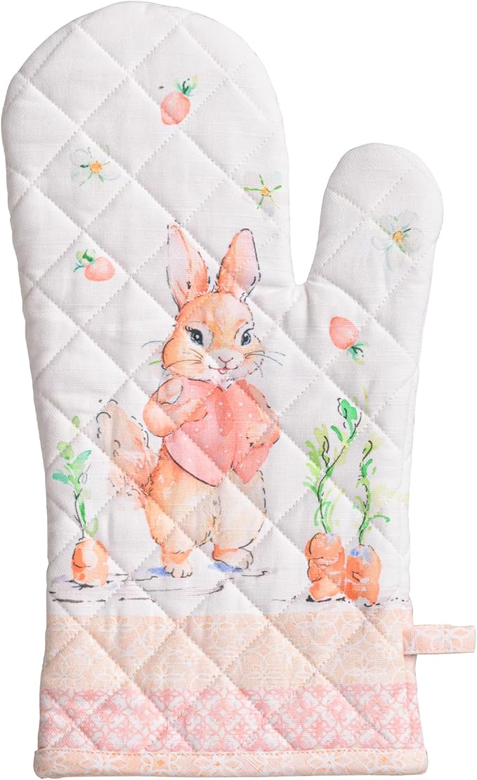 Maison d'Hermine Oven Gloves 100% Cotton Oven Mitt 7" x 13" with Loop Heat Resistant BBQ Cooking Gloves Baking Grilling Kitchen Hotel Home Farmhouse Spring Summer (Pack of 1, Bunny Party)